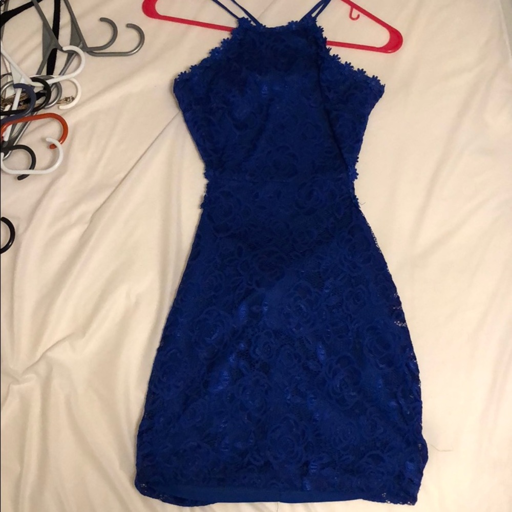 OPEN BACK LACE ROYAL BLUE DRESS